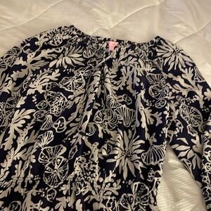 Navy and white silk Lilly top